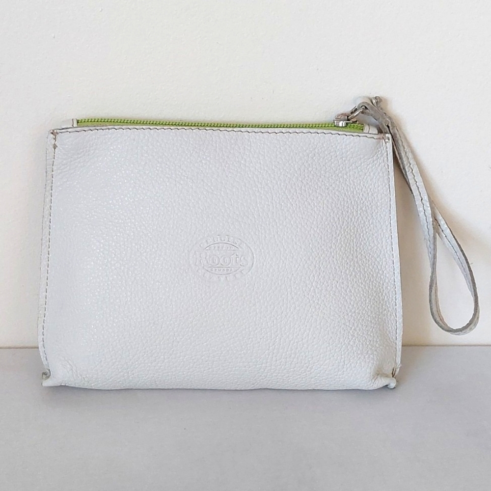 Roots Cream White Leather Pouch